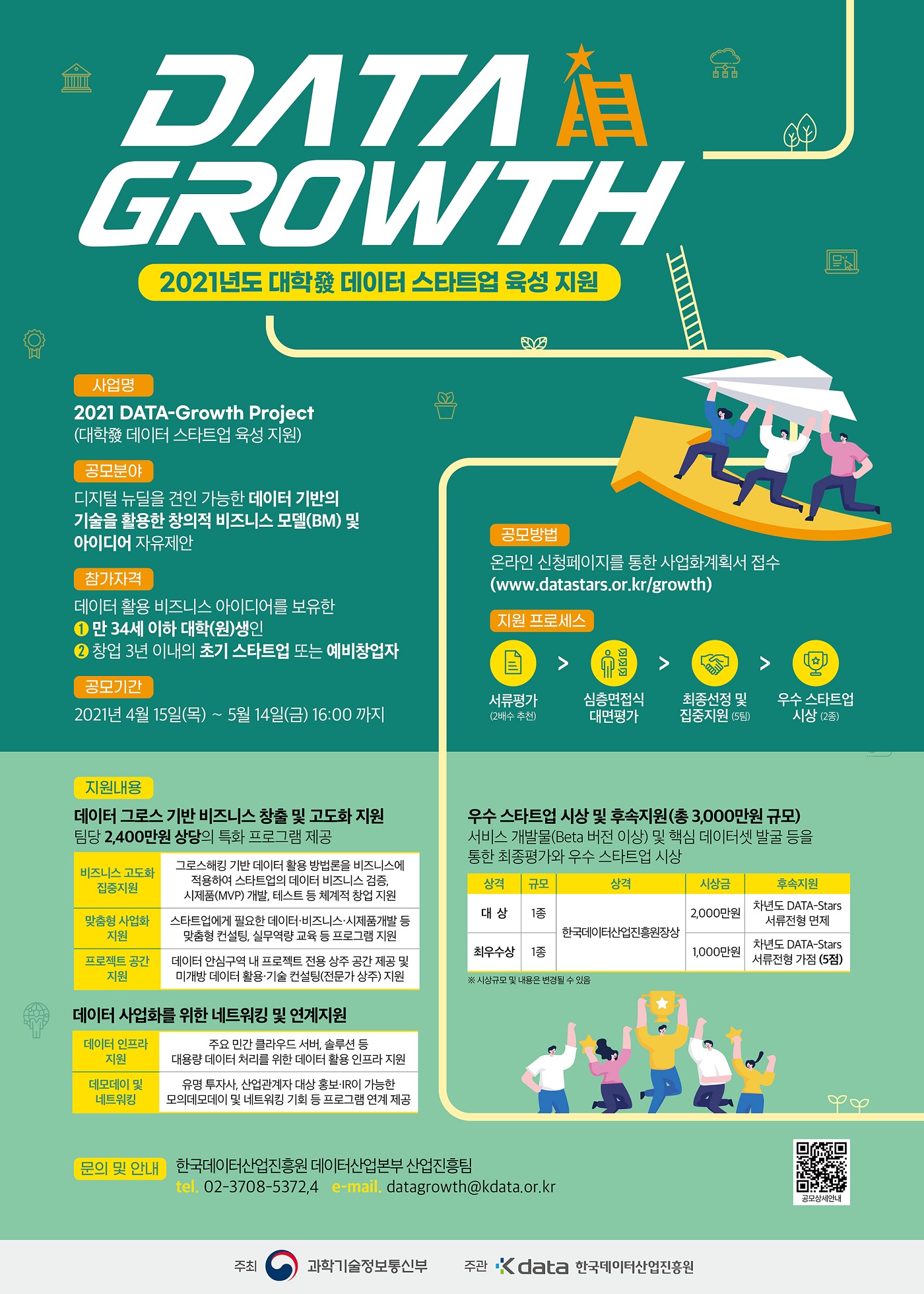  2021 대학발 유망 데이터 스타트업 육성(2021 DATA-Growth Project) 공모 포스터_자세한 내용 하단참조